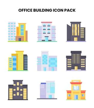 Office Building Flat Set Icons Pack Stock Illustration