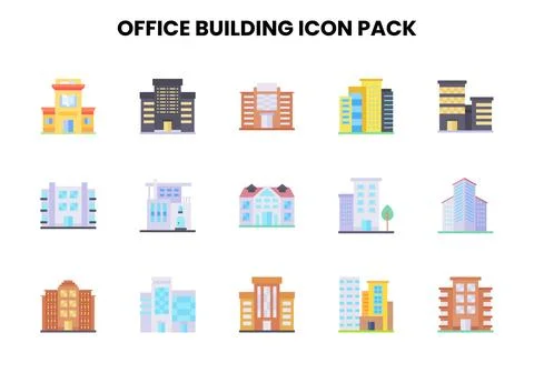 Office Building Flat SVG Icons Pack Ilustración de archivo