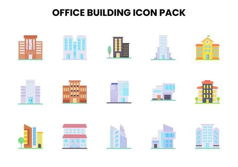 Office Building Flat Vector Icons Pack Ilustración de archivo