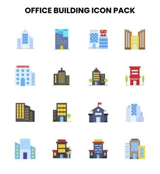 Office Building Flat Vector Icons Pack Ilustración de archivo