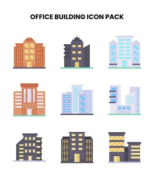 Office Building Flat Vector Icons Pack Stock Illustration