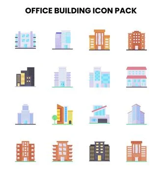 Office Building Flat Vector Icons Pack Ilustración de archivo