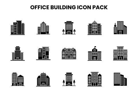 Office Building Glyph Bundle Icons Pack Ilustración de archivo