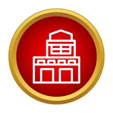 Office building icon on red push button Stock Illustration