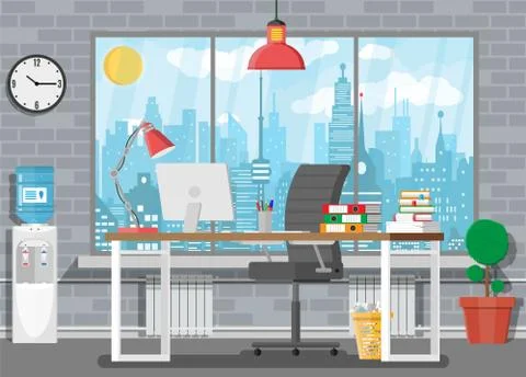 Office building interior. Ilustración de archivo
