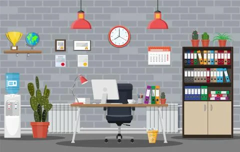 Office building interior. Ilustración de archivo