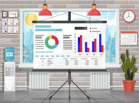 Office building interior, projector screen Stock Illustration