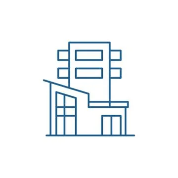 Office building line icon concept. Office building flat vector symbol, sign Ilustración de archivo