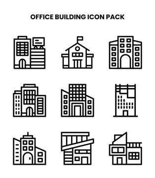Office Building Line Set Icons Pack Ilustração Stock
