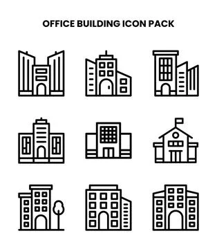 Office Building Line Set Icons Pack Ilustração Stock