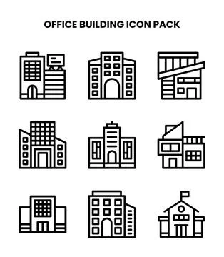 Office Building Line Vector Icons Pack Stock Illustration