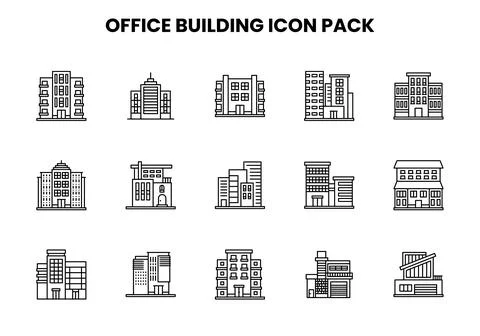 Office Building Line Vector Icons Pack Ilustración de archivo