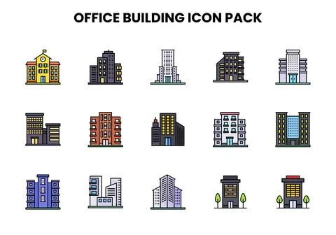 Office Building Lineal Color Bundle Icons Pack Ilustración de archivo
