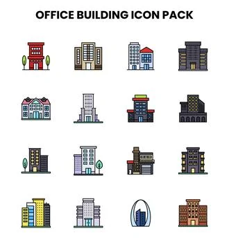 Office Building Lineal Color Bundle Icons Pack Ilustración de archivo