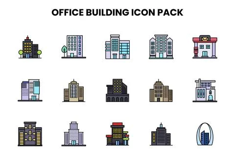 Office Building Lineal Color Vector Icons Pack Stock Illustration