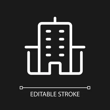 Office building location pixel perfect white linear ui icon for dark theme Ilustración de archivo
