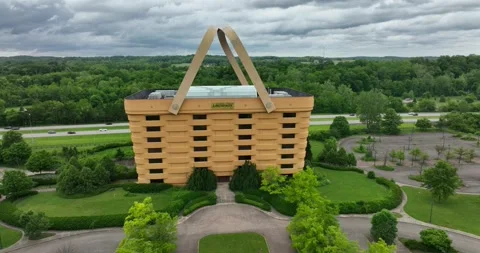 Office Building that Looks Like a Basket, Drone Aerial View, Newark, Ohio, USA Stock Footage 201119087