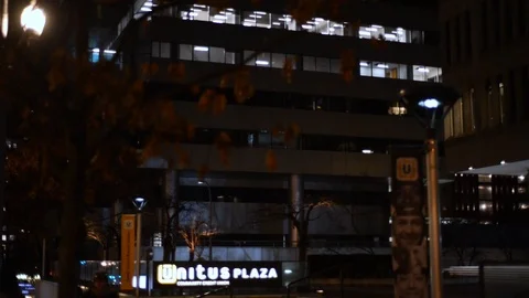 Office building at night - pan upwards Stock Footage 101566492