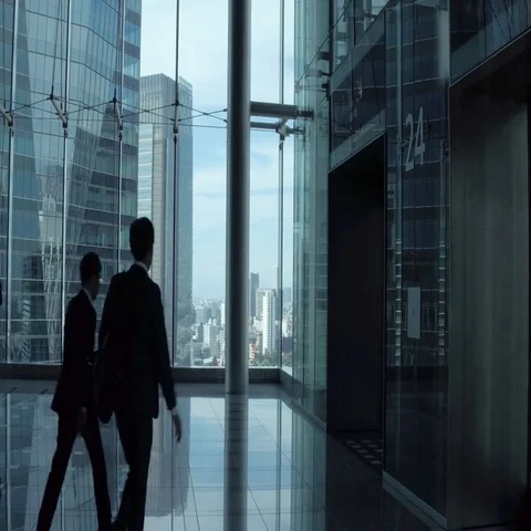In the office building people get in the elevator Stock Footage 69542855