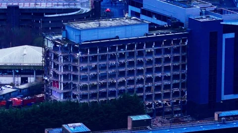 Office Building Redevelopment and Structural Demolition From Above 库存影片 336674720