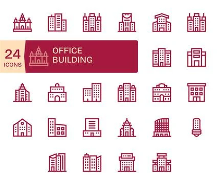 Office Building Retina Ready Vector Icon Pack with 24 Bold Line Detail Enha.. Stock Illustration