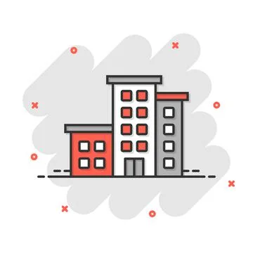 Office building sign icon in comic style. Apartment cartoon vector illustrati Stock Illustration