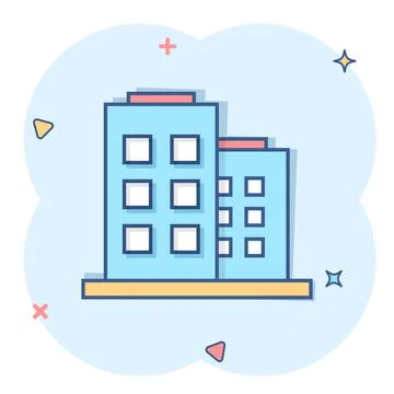 Office building sign icon in comic style. Apartment vector cartoon illustrati Ilustración de archivo