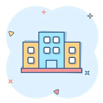 Office building sign icon in comic style. Apartment cartoon vector illustrati Ilustración de archivo