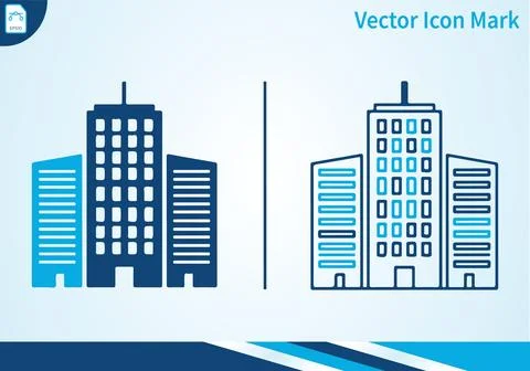Office building skyscraper icon set in flat and line style. Stock Illustration