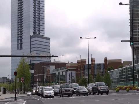 Office Building with Traffic Below Stock Footage 77605243