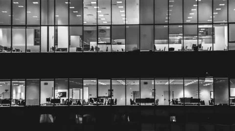 Office building with transparent windows, work place Stock Photos