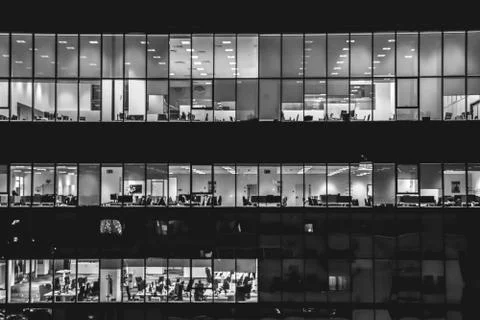 Office building with transparent windows, work place Stock Photos