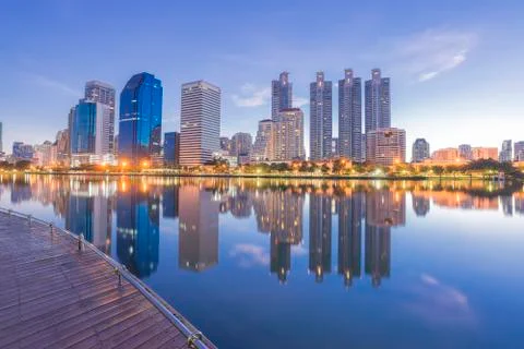 The office building in the twilight scene reflection Stock Photos