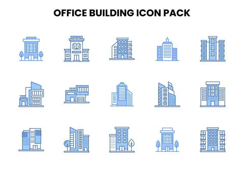 Office Building Two Colour Collection Icons Pack Ilustración de archivo