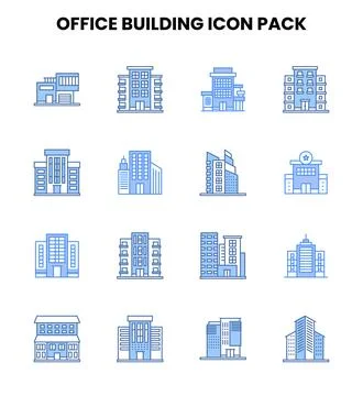 Office Building Two Colour Design Icons Pack Ilustración de archivo