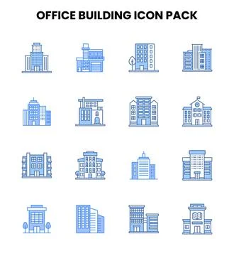 Office Building Two Colour Design Icons Pack Ilustración de archivo