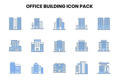 Office Building Two Colour UI Icons Pack Stock Illustration