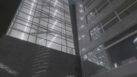 Office building vertical pan shot at night Video stock 147629574