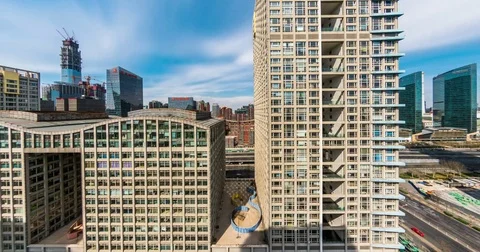 Office building viewed in the evening. 4k Time lapse Video stock 74028906