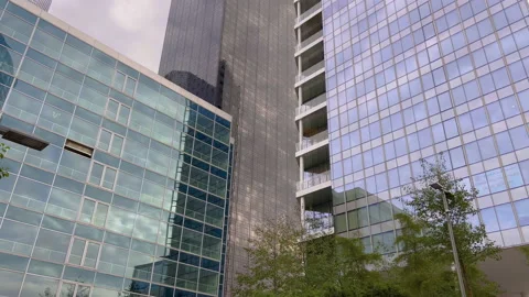 Office building windows on skyscraper building with many corporate offices of Stock Footage 220552601
