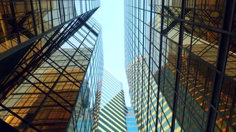 Office buildings with reflection of clouds. Financial economy growth concept Stock Footage 115012908