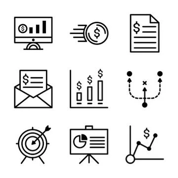 Office business icon set include monitoring,report,sales,fast,money,report,ta Stock Illustration