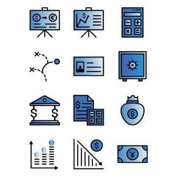 Office business icon set include ,presentation,graph,graph.calculator,calcula Illustrazione stock