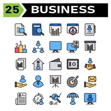 Office business icon set include document, search, verified, research, busine Stock Illustration