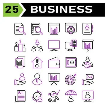 Office business icon set include document, search, verified, research, busine Stock Illustration