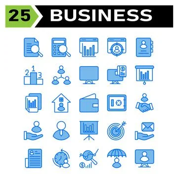 Office business icon set include document, search, verified, research, busine Illustrazione stock