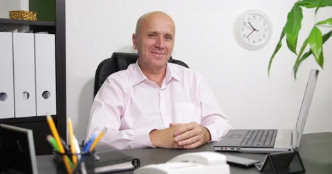 Office Business Man Looking Camera Happiness Relaxing Smile Funny Recreation Day 스톡 동영상 50951590