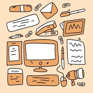 Office business set vector design for business resources Illustrazione stock