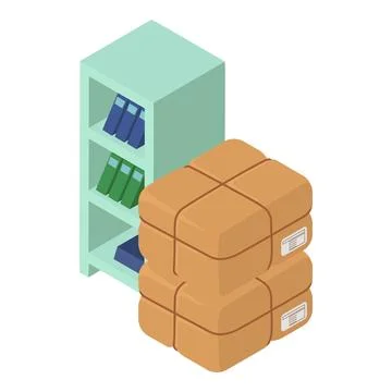 Office cabinet icon isometric vector. Cabinet with shelve and closed parcel icon Illustration