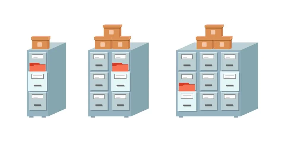 Office cabinet icon set collection in flat style. Furniture storage vector .. Stock-Illustration